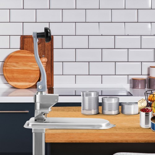 VEVOR Commercial Can Opener, 23.2"/59cm Long, Manual Table Can Opener for Up to 15.7"/40cm Tall, Fixed with Clamp or Screws, Ergonomic Swing Handle & One Spare Knife, for Restaurants, Stainless Steel