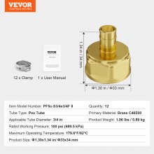 VEVOR Pipe Fittings 3/4" 12PCS Brass Clamp-style 3/4 NPT for Air System