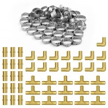 VEVOR Pipe Fittings 3/4" 45PCS (Straight,Elbows,Tees) Brass Push-Fit for Air