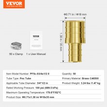 VEVOR Pipe Fittings 1/2"-3/4" 50PCS Brass Clamp-style 1/2 NPT Internal Thread