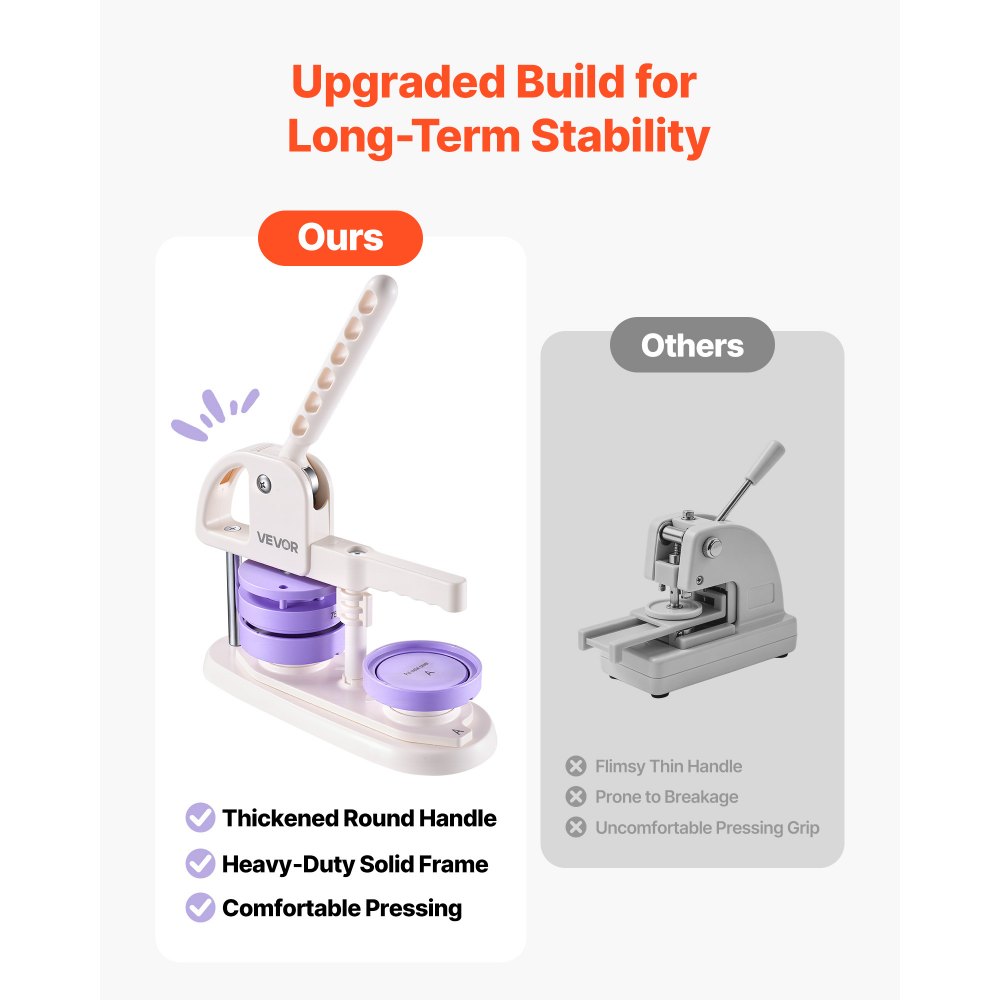 VEVOR Button Maker Machine, 3" / 75 mm, Quick-Change Plastic Pin Maker with 100pcs Button Parts, Circle Cutter and Magic Book, Reinforced Ergonomic Handle, for DIY Badges, Pins, Key Chains