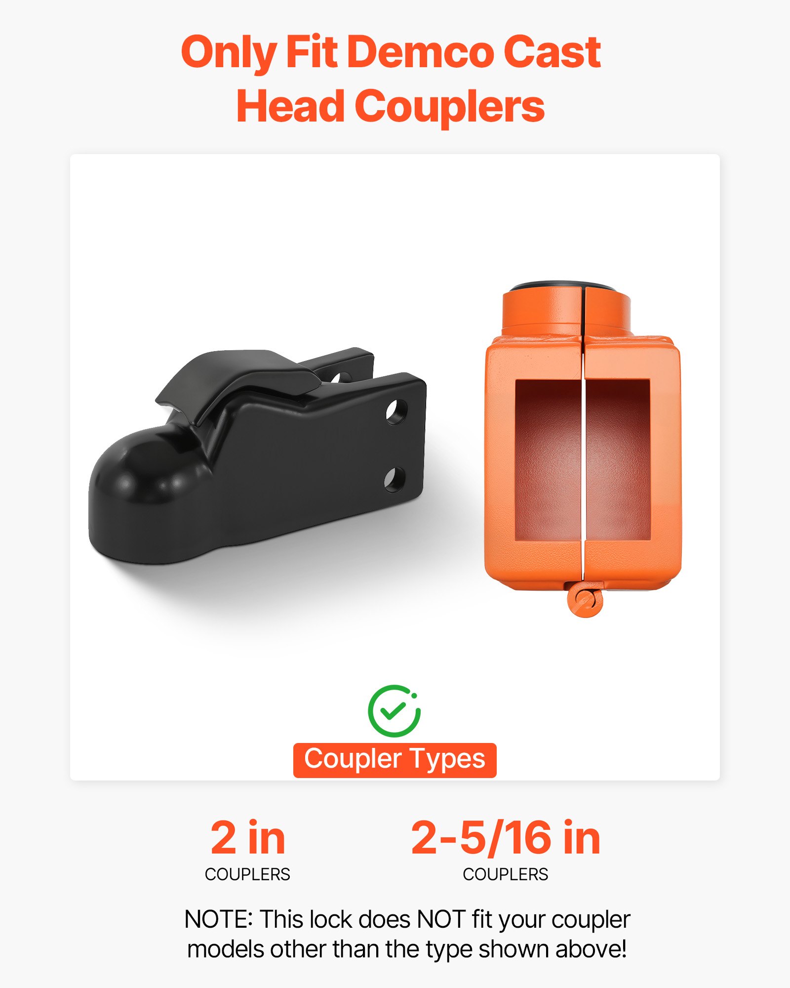 VEVOR Collar Coupler Lock, Fits 50.6 & 58.6 mm Demco Cast Head Couplers, Trailer Hitch Lock with 3 Keys Secures Security Chains, Rust-resistant, Anti-Theft RV Trailer Locks for RV, Trailer, Boat