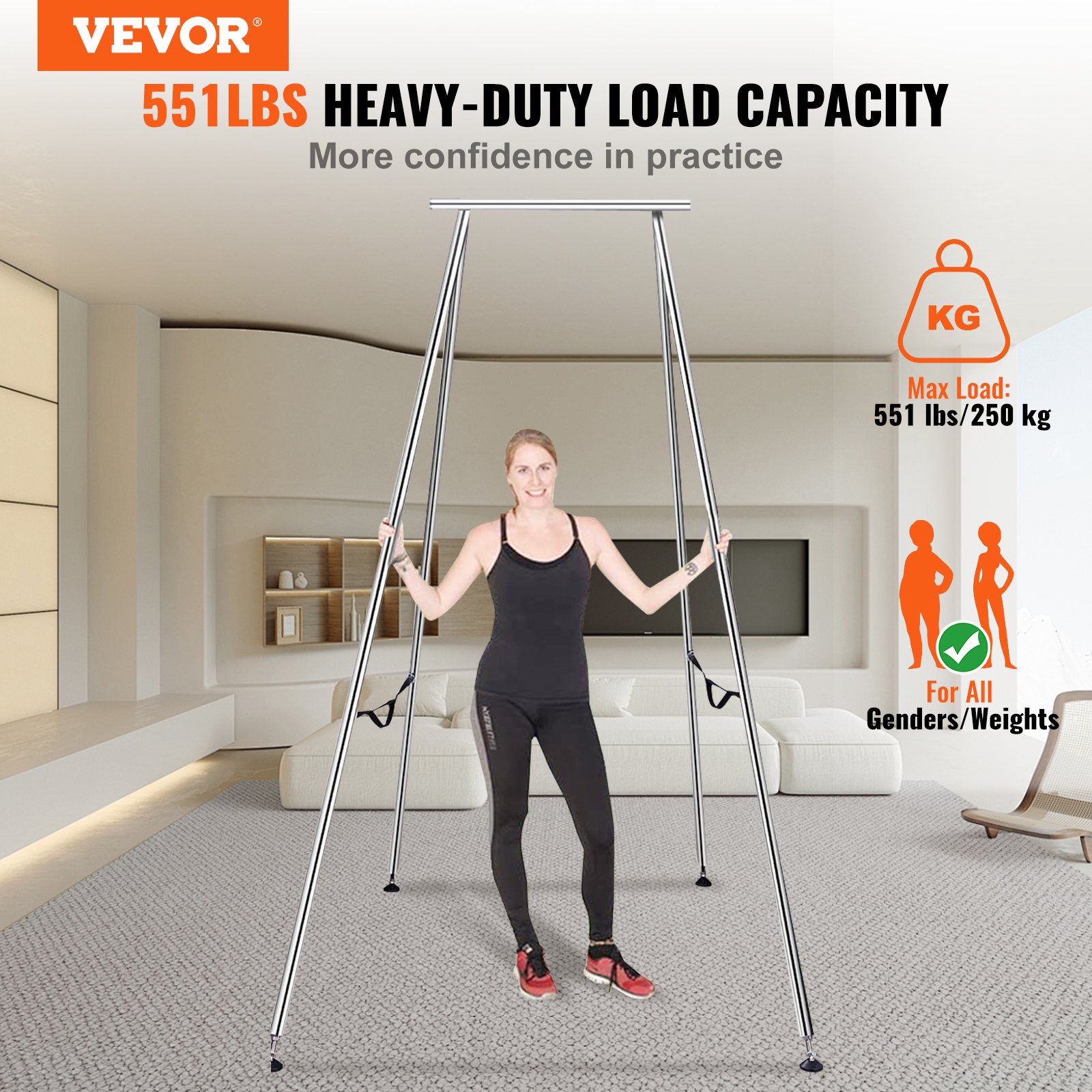 VEVOR Aerial Yoga Frame, 2950 mm Height Yoga Swing Stand, Max 250 kg Load Chrome-Plated Steel Pipe Inversion Yoga Swing Stand Yoga Rig Yoga Sling Inversion Equipment for Indoor Outdoor Aerial Yoga