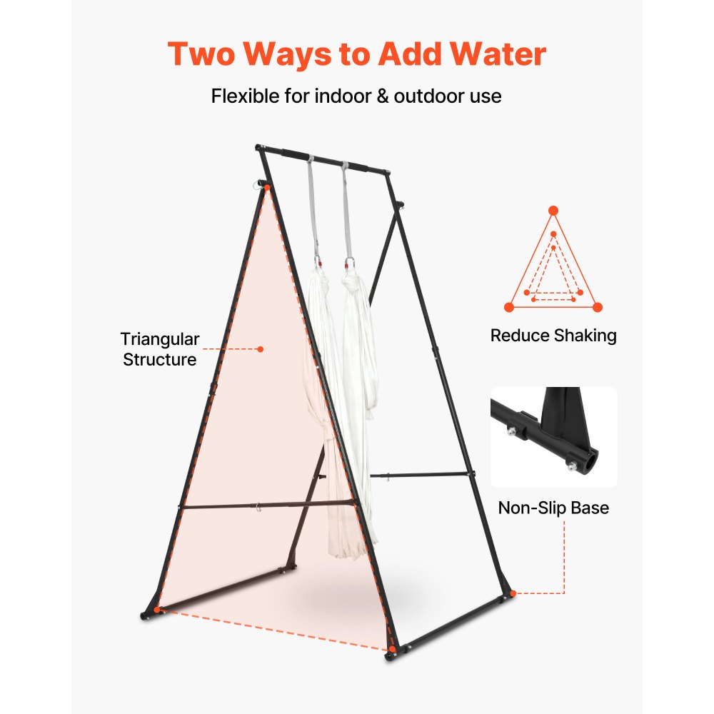 VEVOR Yoga Stand Frame, Max 200 kg Load Swing Stand, Triangular Structure Aerial Rig, Aerial Silk Stands with EVA Foam & 6m Yoga Hammock, 4-Level Horizontal & 6-Level Vertical Adjustment