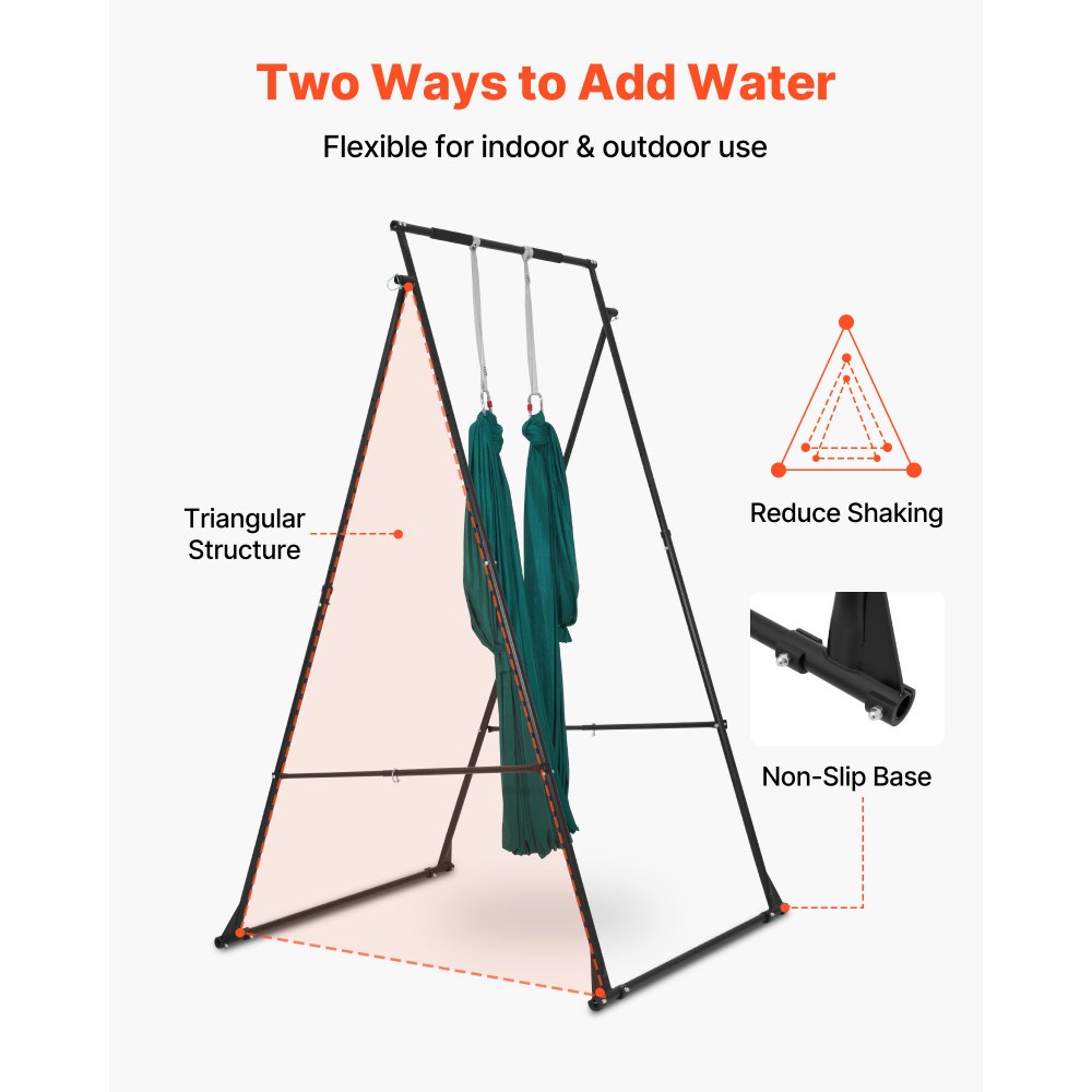 VEVOR Yoga Stand Frame, Max 200 kg Load Swing Stand, Triangular Structure Pull Up Stands, Aerial Silk Stands with EVA Foam & 6m Yoga Hammock, 4-Level Horizontal & 6-Level Vertical Adjustment