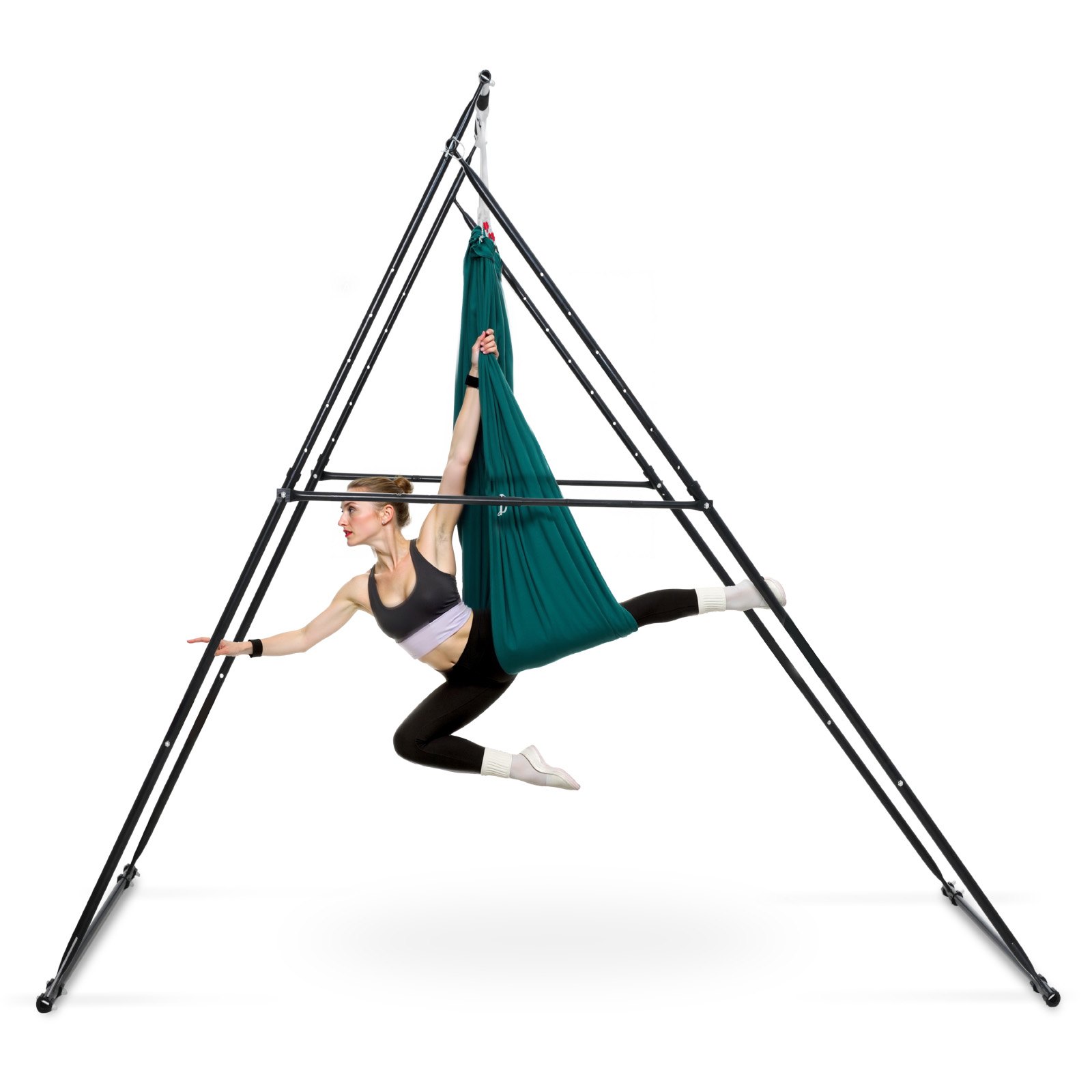 VEVOR Yoga Stand Frame, Max 200 kg Load Swing Stand, Triangular Structure Pull Up Stands, Aerial Silk Stands with EVA Foam & 6m Yoga Hammock, 4-Level Horizontal & 6-Level Vertical Adjustment
