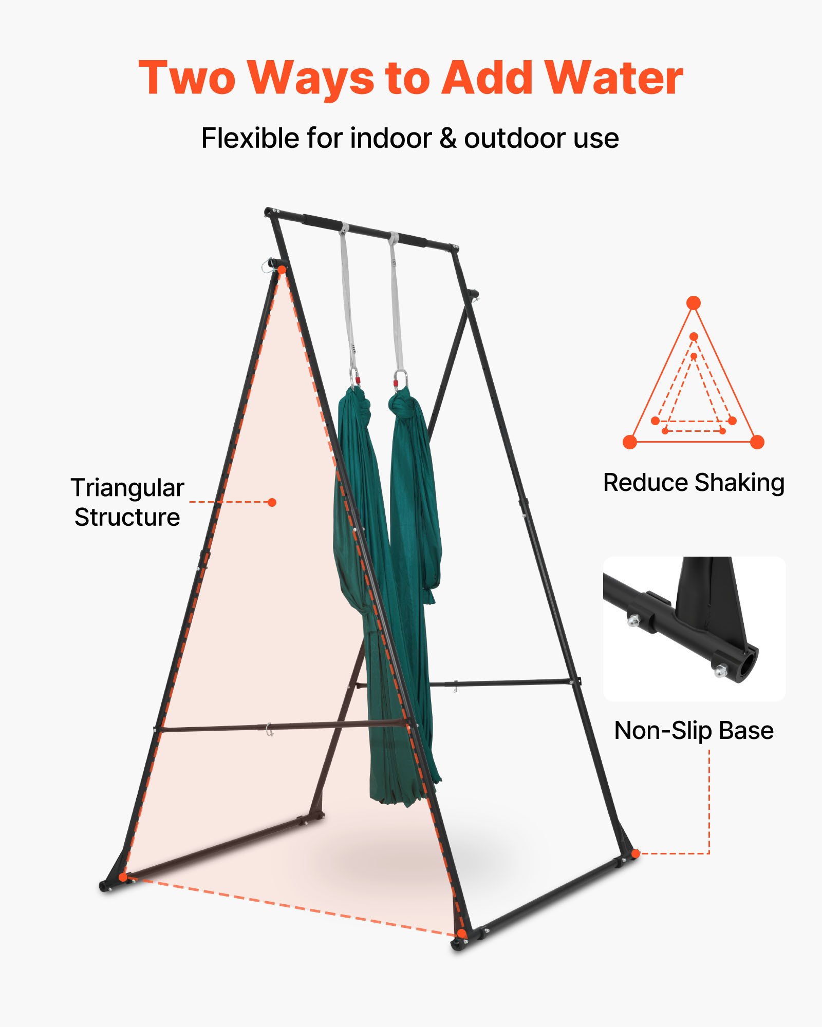 VEVOR Yoga Stand Frame, Max 200 kg Load Swing Stand, Triangular Structure Pull Up Stands, Aerial Silk Stands with EVA Foam & 6m Yoga Hammock, 4-Level Horizontal & 6-Level Vertical Adjustment