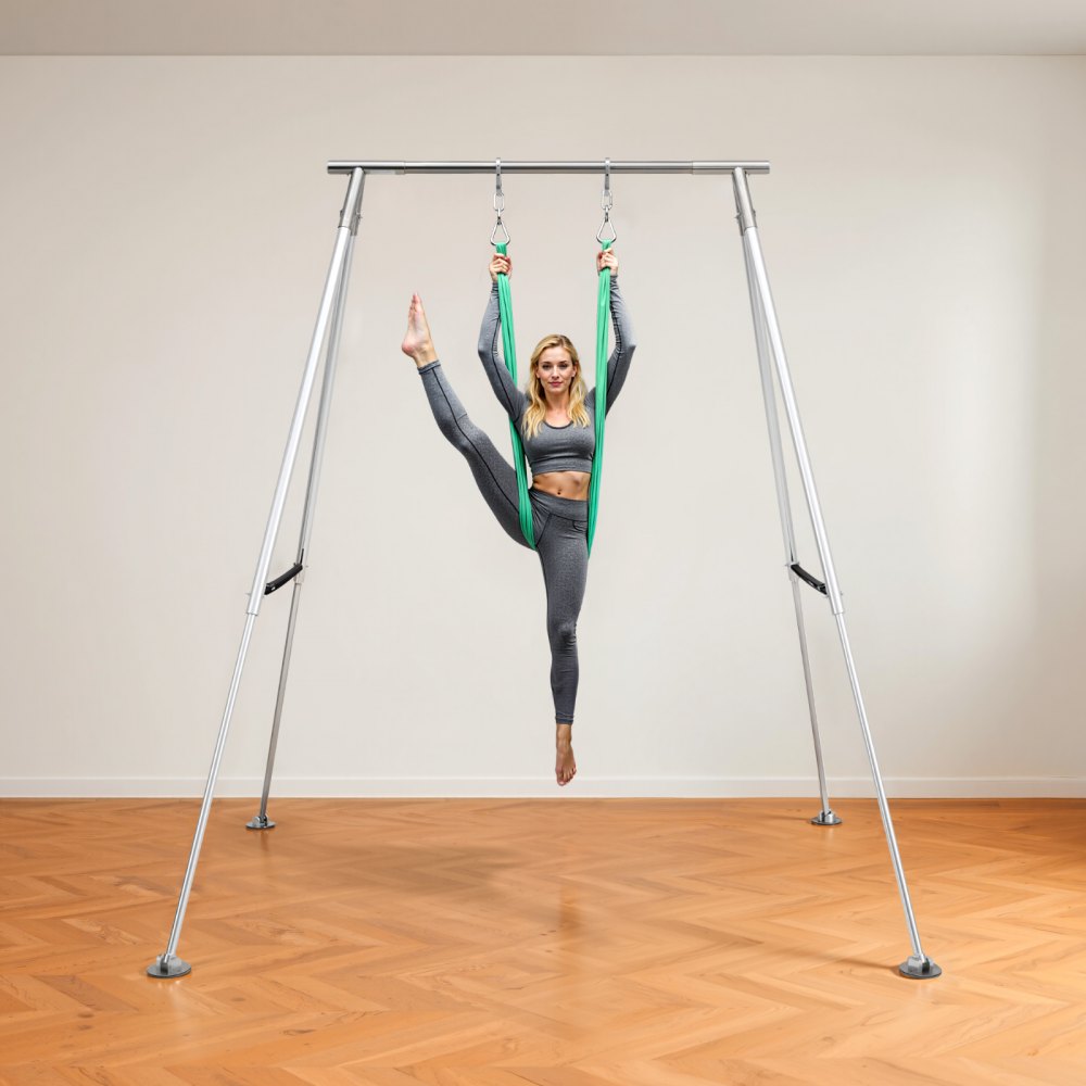 VEVOR Yoga Stand Frame, Max 310 lbs Load Swing Stand, Triangular Structure Pull Up Stands, Aerial Silk Stands with Height Adjustable & Aluminum Frame Legs, Stainless Steel Top Bar