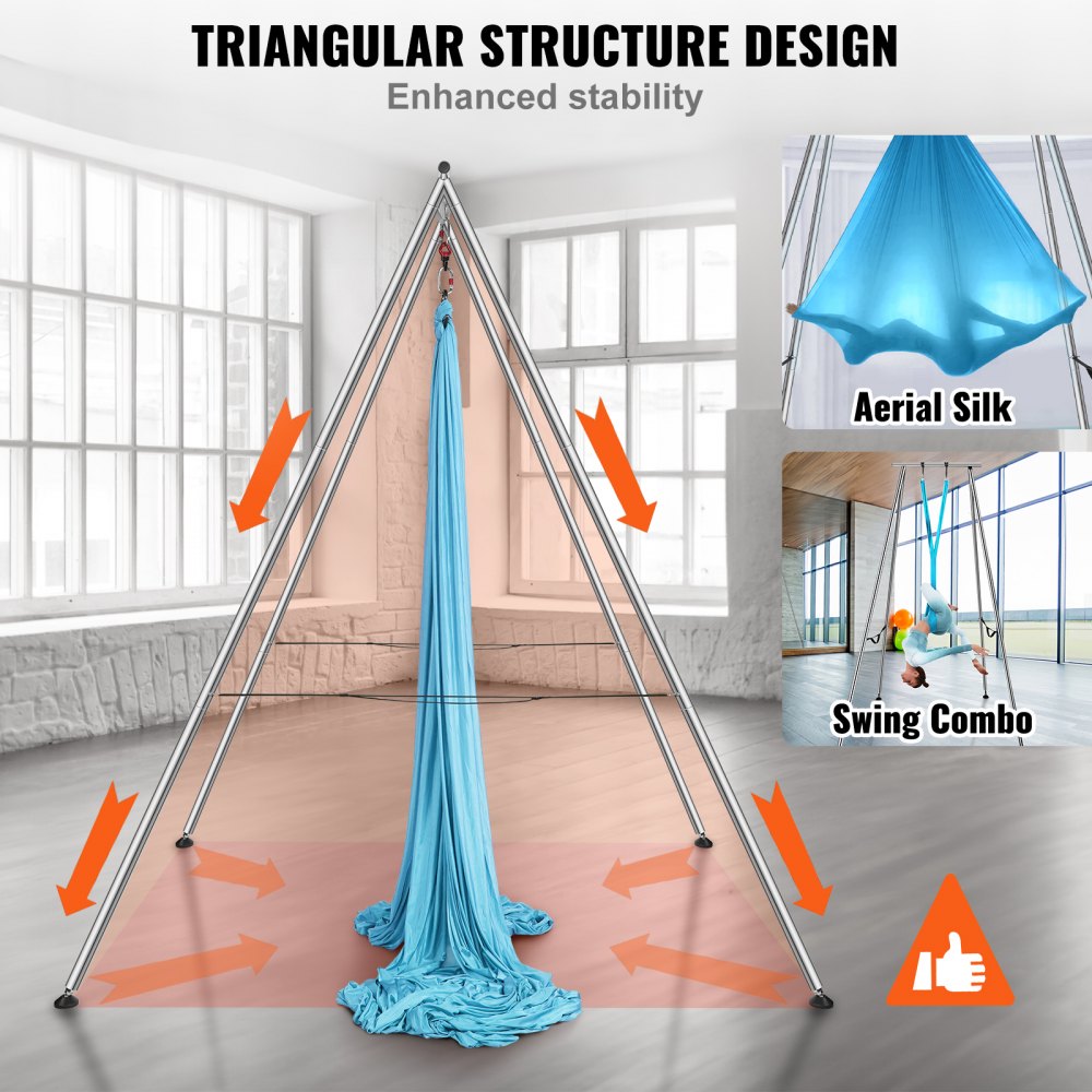 VEVOR Aerial Yoga Frame & Yoga Hammock, 2950 mm Height Professional Yoga Swing Stand Comes with 12 m Length Aerial Hammock, Max 250 kg Load Capacity, Yoga Rig for Indoor Outdoor Aerial Yoga, Blue