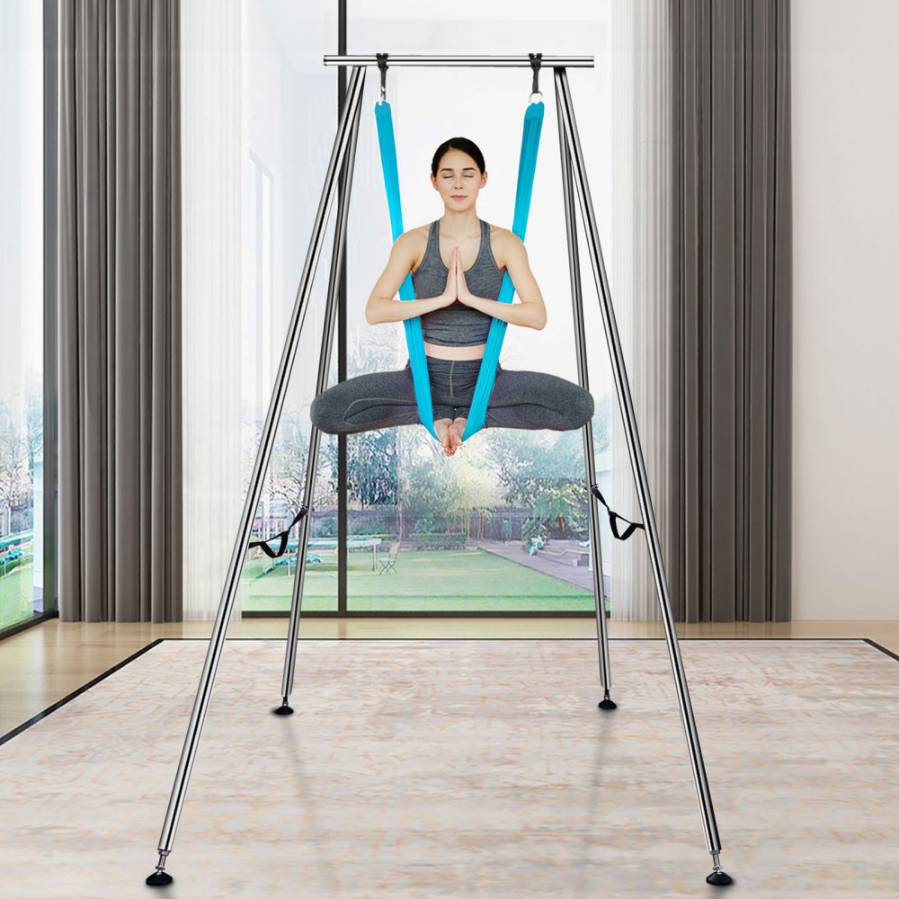 VEVOR Aerial Yoga Frame & Yoga Hammock, 2950 mm Height Professional Yoga Swing Stand Comes with 12 m Length Aerial Hammock, Max 250 kg Load Capacity, Yoga Rig for Indoor Outdoor Aerial Yoga, Blue