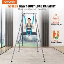 VEVOR Aerial Yoga Frame & Yoga Hammock, 9.67 ft Height Professional Yoga Swing Stand Comes with 13.1 Yards Aerial Hammock, Max 551.15 lbs Load Capacity Yoga Rig for Indoor Outdoor Aerial Yoga, Blue