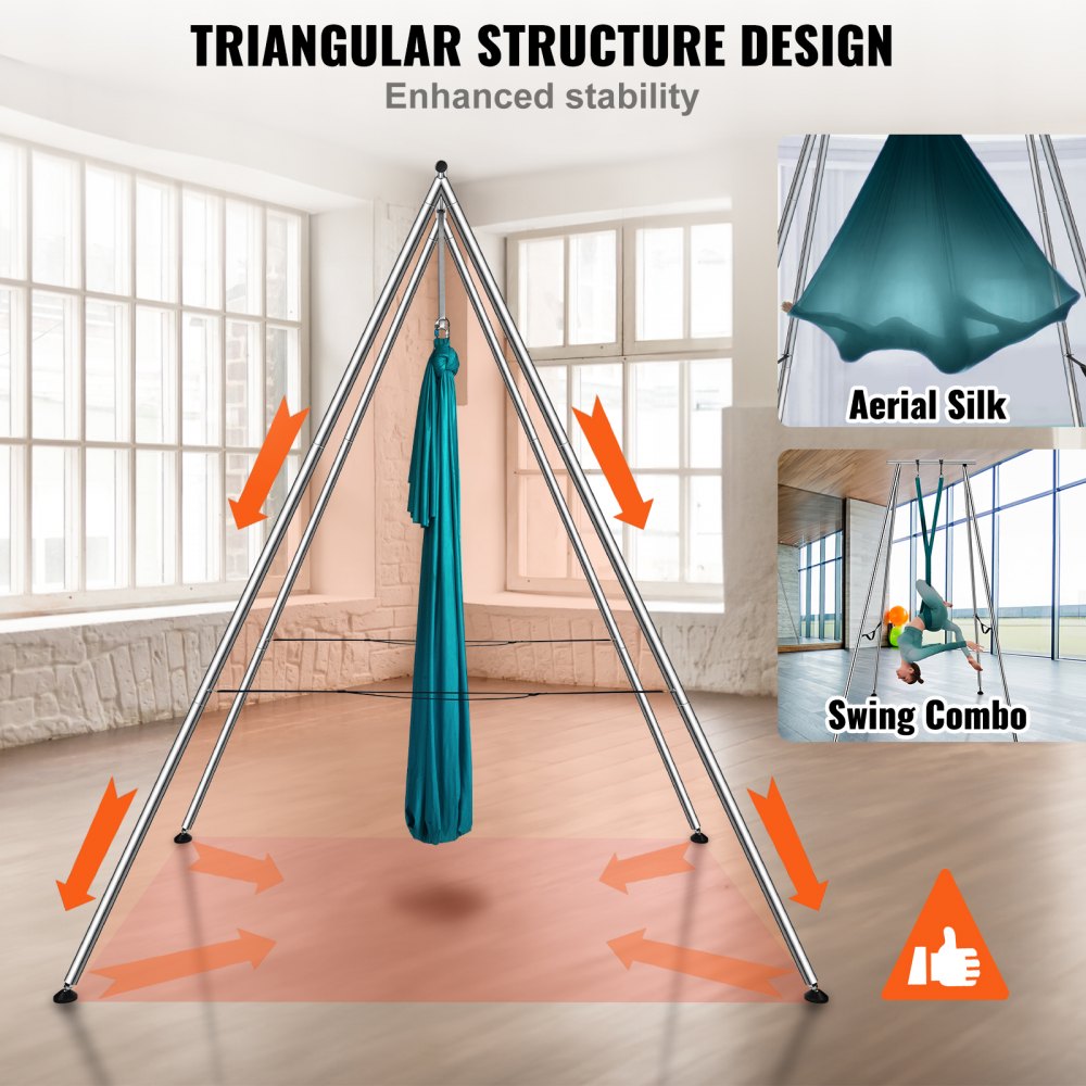VEVOR Aerial Yoga Frame & Yoga Hammock, 2950 mm Height Professional Yoga Swing Stand Comes with 6 m Length Aerial Hammock, Max 250 kg Load Capacity, Yoga Rig for Indoor Outdoor Aerial Yoga, Green
