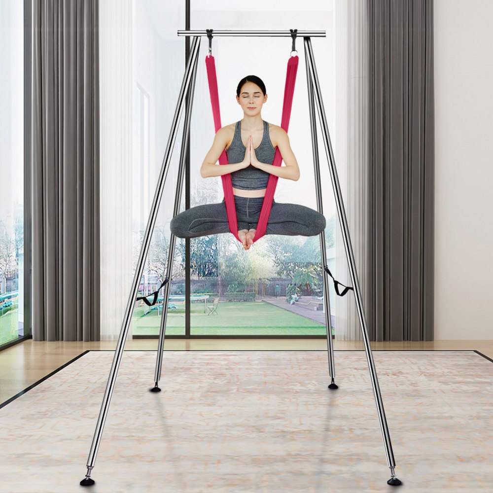 VEVOR Aerial Yoga Frame & Yoga Hammock, 2950 mm Height Professional Yoga Swing Stand Comes with 6 m Length Aerial Yoga Hammock, Max 250 kg Load Capacity, Yoga Rig for Indoor Outdoor Aerial Yoga, Red