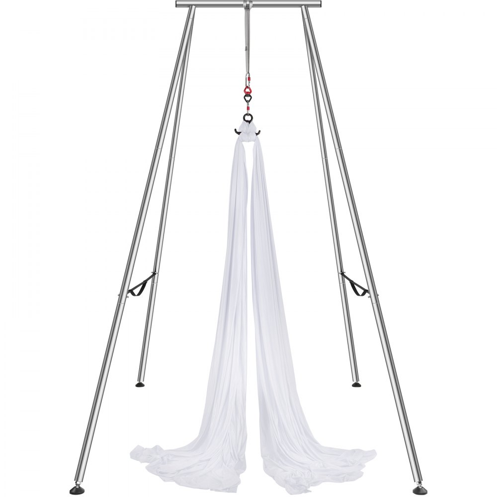 VEVOR Aerial Yoga Stel & Yoga Hængekøje, 9,67 ft Højde Professionelt Yoga Swing Stand Leveres med 6,6 Yards Aerial Hængekøje, Max 551,15 lbs Belastningskapacitet Yoga Rig til indendørs udendørs Aerial Yoga, hvid