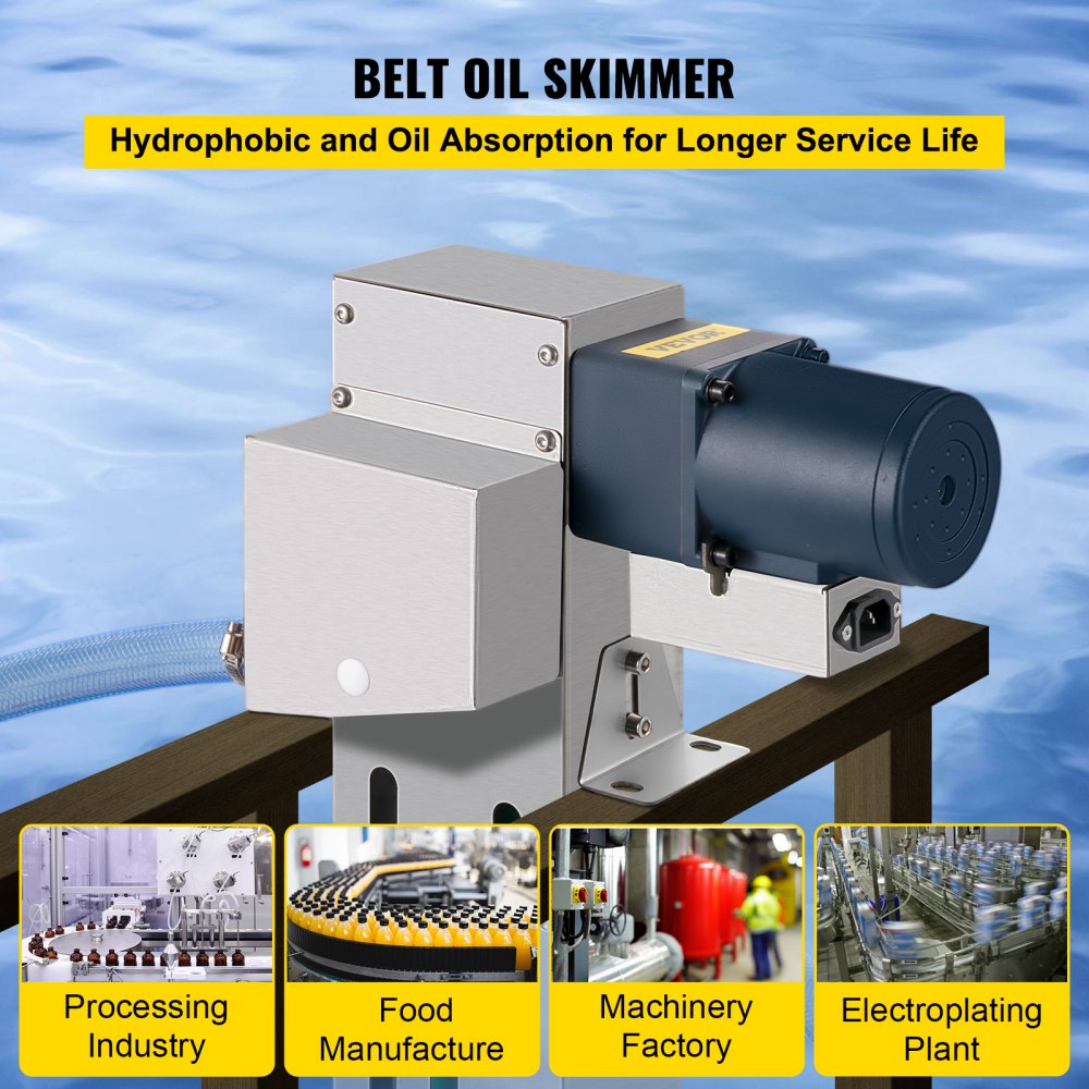 VEVOR Belt Oil Skimmer 9" Tramp Oil Skimmer Oil Skimmer CNC with 2.8" Polyurethane Belt Oil Skimmer Belt 40w Motor Oil Skimmer Carbon Steel Coolant Oil Skimmer w/Pipe & Clamp