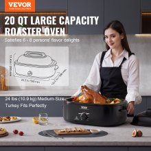 VEVOR Electric Roaster Oven, 20 QT Turkey Roaster Oven with Self-Basting Lid, 1450W Roaster Oven with Defrost & Warm Function, Adjustable Temperature, Removable Pan & Rack, Fits Turkeys Up to 24LBS