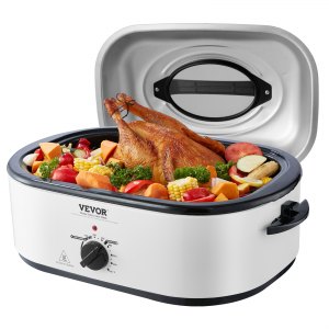 VEVOR Electric Roaster Oven, 22 QT Turkey Roaster Oven with Self-Basting Lid, 1450W Roaster Oven with Defrost & Warm Function, Adjustable Temp, Removable Pan & Rack, Fits Turkeys Up to 26LBS, White | VEVOR US