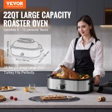 VEVOR Electric Roaster Oven, 22 QT Turkey Roaster Oven with Self-Basting Lid, 1450W Roaster Oven with Defrost & Warm Function, Adjustable Temp, Removable Pan & Rack, Fits Turkeys Up to 26LBS, Silver