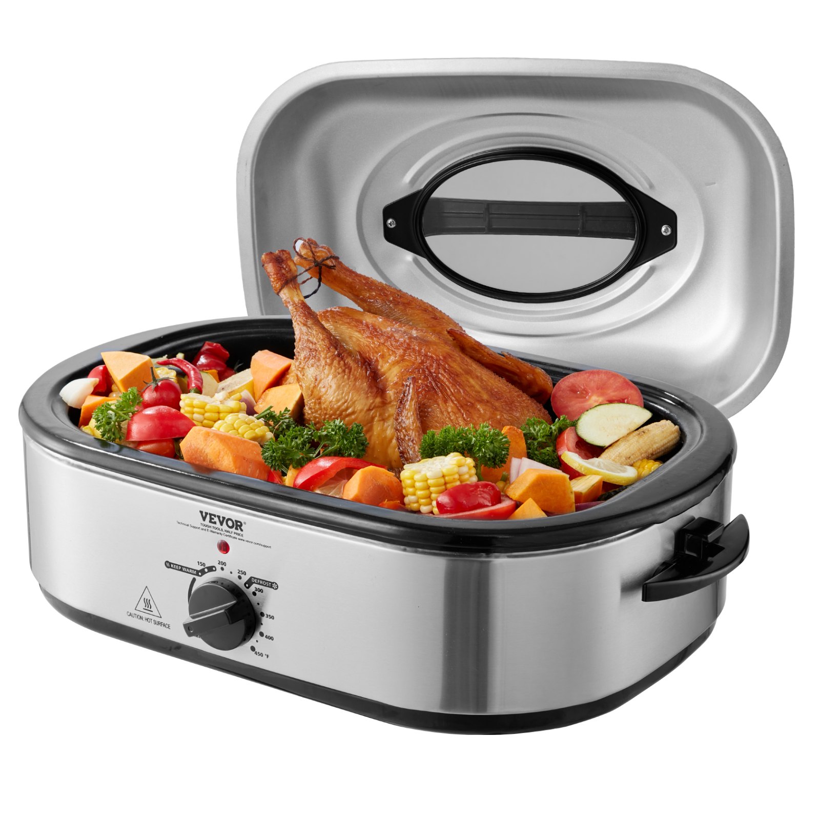 Electric Roaster Oven, 22 QT Turkey Roaster Oven with Self-Basting Lid, 1450W Roaster Oven with Defrost & Warm Function, Adjustable Temp, Removable Pan & Rack, Fits Turkeys Up to 26LBS, Silver Electric Roaster Oven, 22 QT Turkey Roaster Oven with Self-Basting Lid, 1450W Roaster Oven with Defrost & Warm Function, Adjustable Temp, Removable Pan & Rack, Fits Turkeys Up to 26LBS, Silver