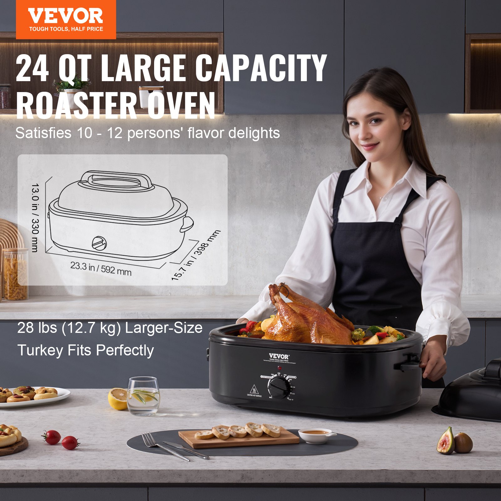 Electric Roaster Oven, 24 QT Turkey Roaster Oven with Self-Basting Lid, 1450W Roaster Oven with Defrost & Warm Function, Adjustable Temp, Removable Pan & Rack, Fits Turkeys Up to 28LBS, Black Electric Roaster Oven, 24 QT Turkey Roaster Oven with Self-Basting Lid, 1450W Roaster Oven with Defrost & Warm Function, Adjustable Temp, Removable Pan & Rack, Fits Turkeys Up to 28LBS, Black
