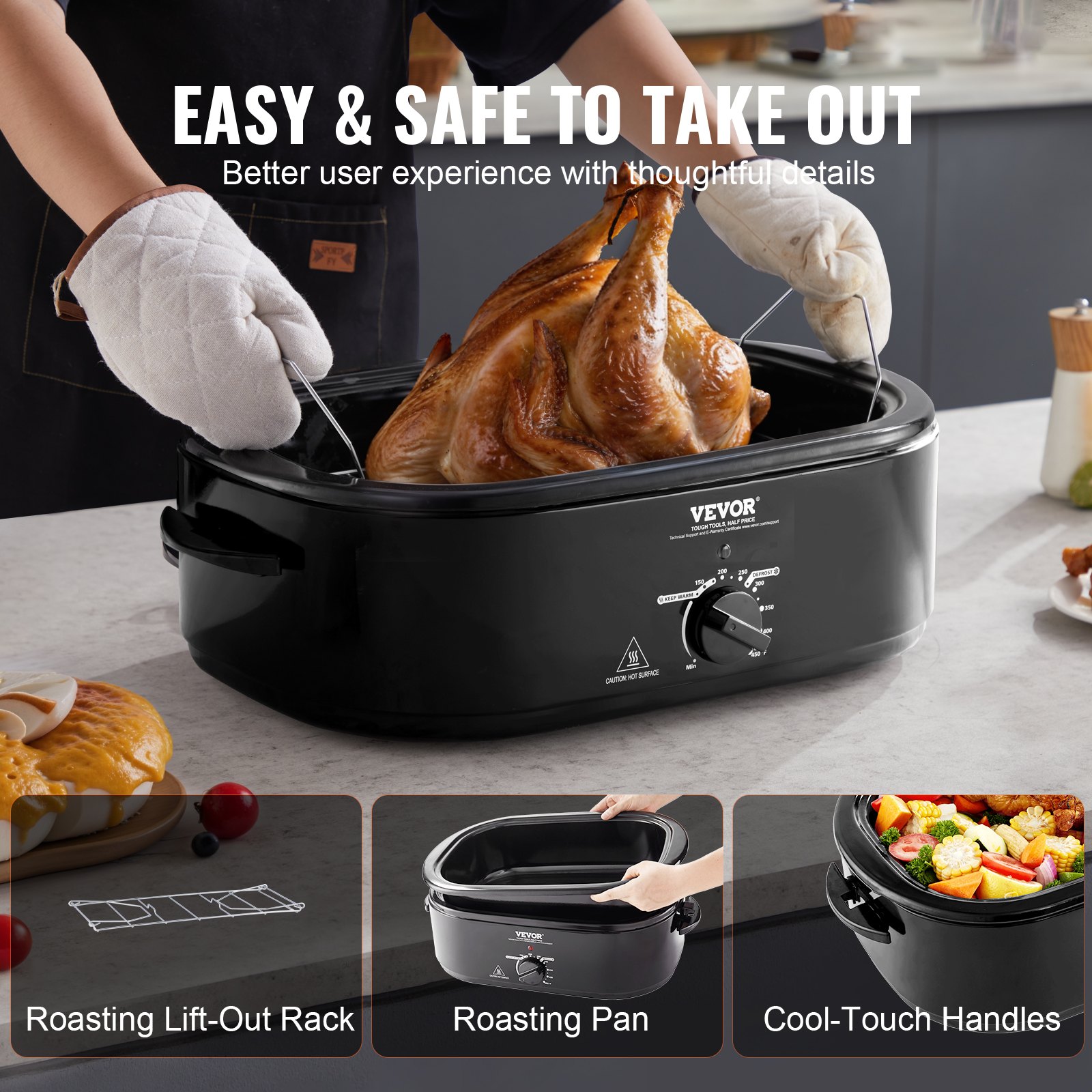 Electric Roaster Oven, 24 QT Turkey Roaster Oven with Self-Basting Lid, 1450W Roaster Oven with Defrost & Warm Function, Adjustable Temp, Removable Pan & Rack, Fits Turkeys Up to 28LBS, Black Electric Roaster Oven, 24 QT Turkey Roaster Oven with Self-Basting Lid, 1450W Roaster Oven with Defrost & Warm Function, Adjustable Temp, Removable Pan & Rack, Fits Turkeys Up to 28LBS, Black