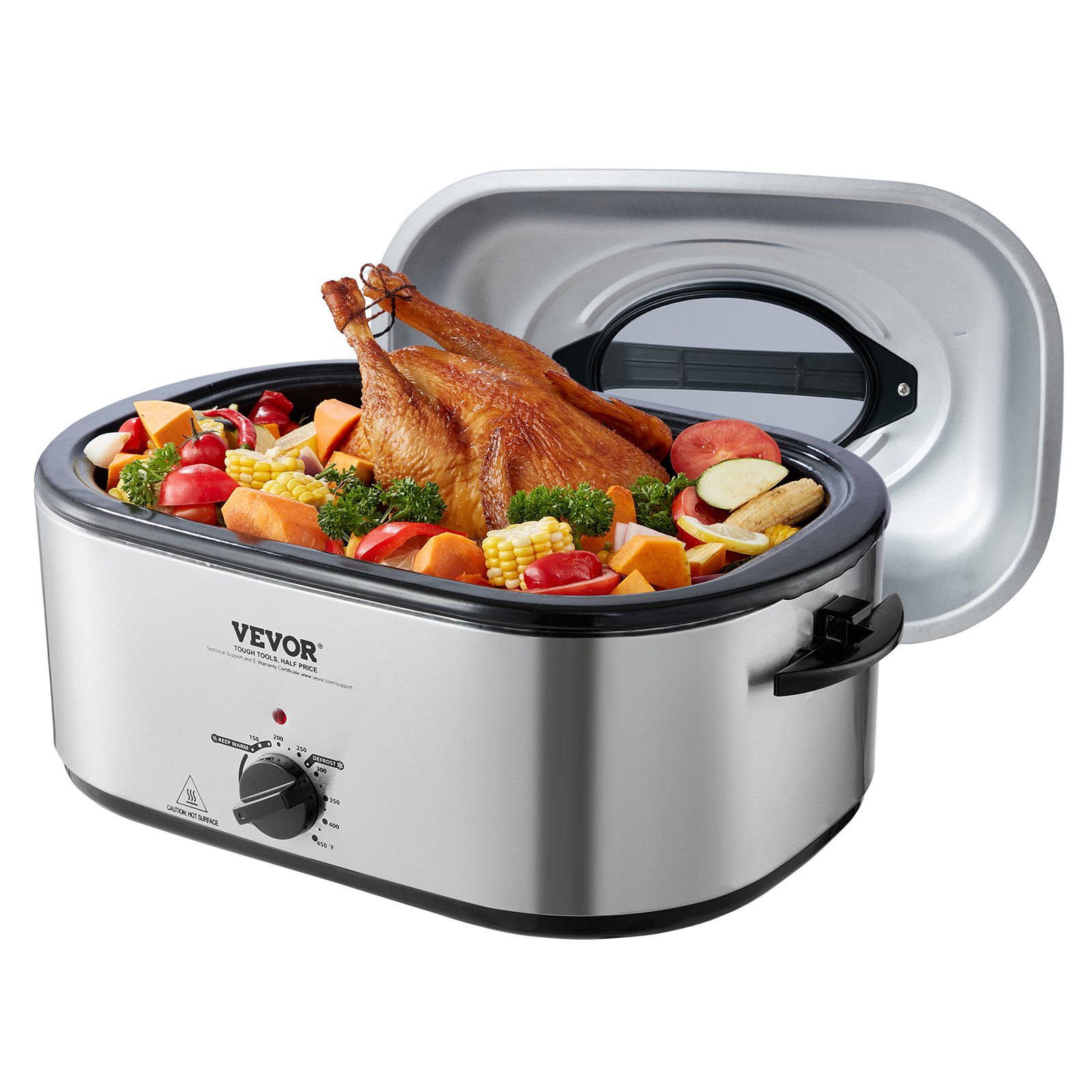 Electric Roaster Oven, 24 QT Turkey Roaster Oven with Self-Basting Lid, 1450W Roaster Oven with Defrost & Warm Function, Adjustable Temp, Removable Pan & Rack, Fits Turkeys Up to 28LBS, Silver Electric Roaster Oven, 24 QT Turkey Roaster Oven with Self-Basting Lid, 1450W Roaster Oven with Defrost & Warm Function, Adjustable Temp, Removable Pan & Rack, Fits Turkeys Up to 28LBS, Silver