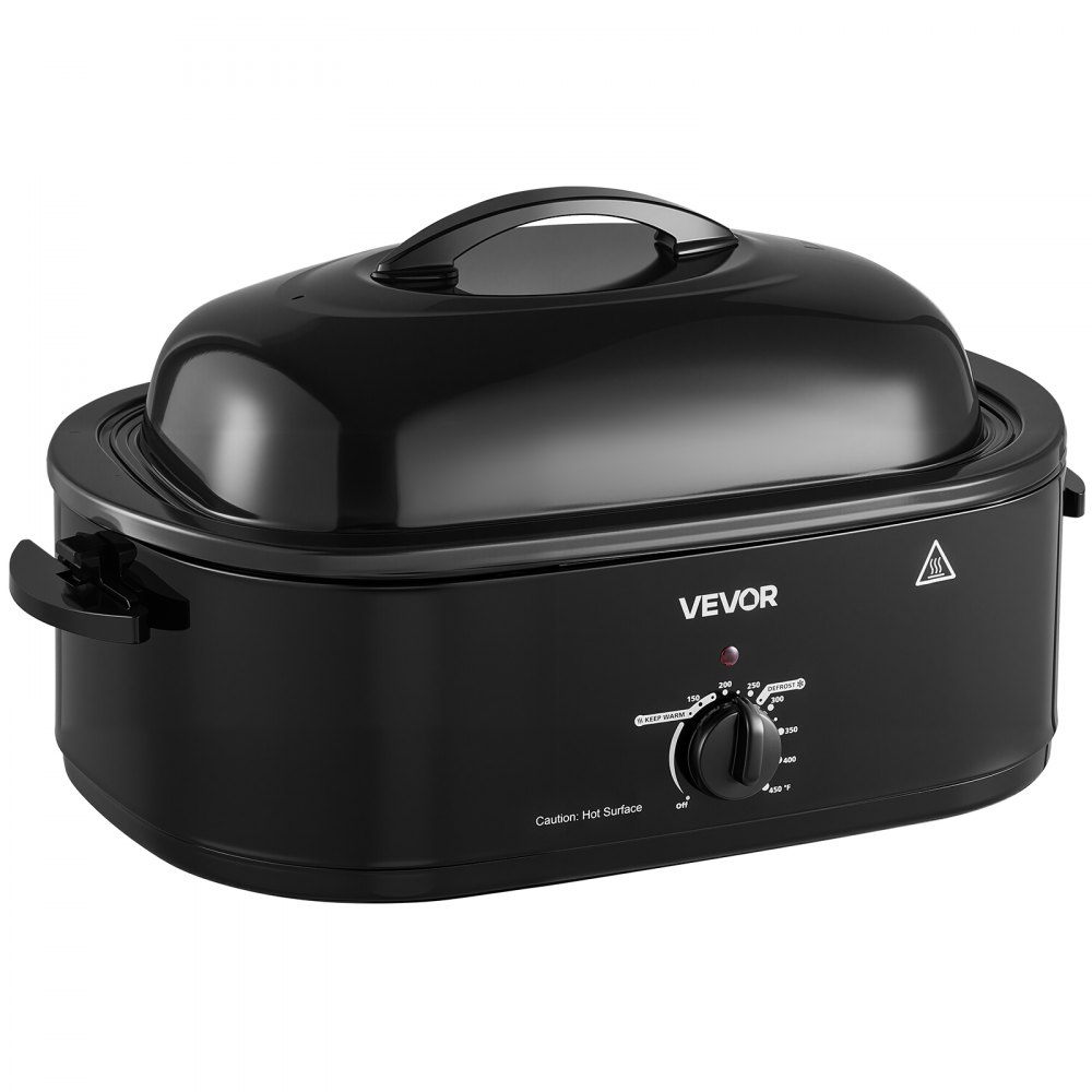 VEVOR Electric Roaster Oven, 18 Qt, Turkey Roasting Pan, Black, 1450W Power, Metal Self-Basting Lid, 150-450°F Heat Control, Countertop Turkey Cooker with Defrost/Warm, Removable Pan and Rack