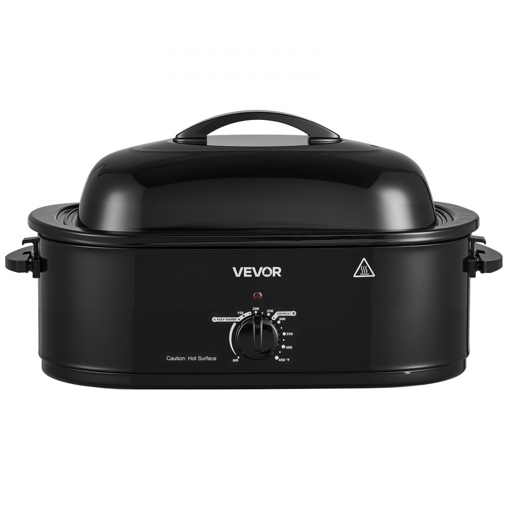 VEVOR Electric Roaster Oven, 18 Qt, Turkey Roasting Pan, Black, 1450W Power, Metal Self-Basting Lid, 150-450°F Heat Control, Countertop Turkey Cooker with Defrost/Warm, Removable Pan and Rack