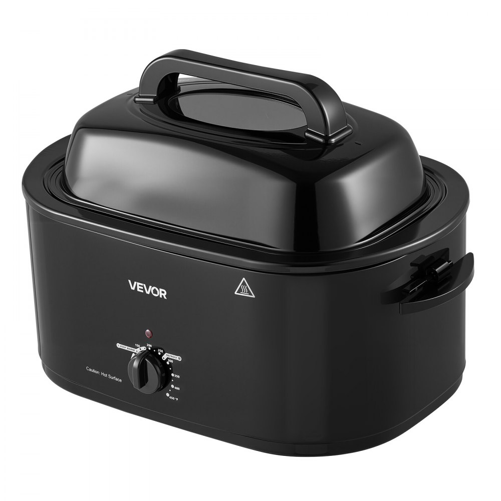VEVOR Electric Roaster Oven, 26 Qt, Turkey Roasting Pan, Black, 1450W Power, Viewing Self-Basting Lid, 150-450°F Heat Control, Countertop Turkey Cooker with Defrost/Warm, Removable Pan and Rack