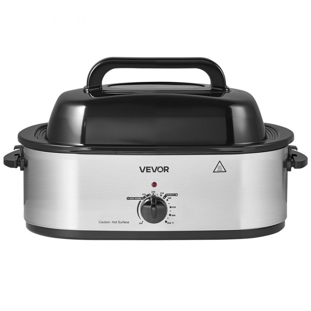 VEVOR Electric Roaster Oven, 18 Qt 1450W, Turkey Roasting Pan, Viewing Self-Basting Lid, 150-450°F Adjustable Heat, Countertop Turkey Cooker with Defrost and Warm Functions, Removable Pan and Rack
