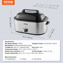 VEVOR Electric Roaster Oven, 26 QT Turkey Roaster Oven with Self-Basting Lid, 1450W Roaster Oven with Defrost & Warm Function, Adjustable Temperature, Removable Pan & Rack, Fits Turkeys Up to 30LBS