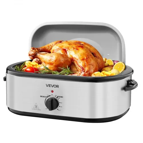 VEVOR Roaster Oven, 22QT Electric Roasting Pan, 150-450℉ Adjustable Temperature Multifunctional Electric Roaster Oven with Self-Basting Lid, Defrost & Warm Function for Holiday Meal, Fits 26lb Turkey