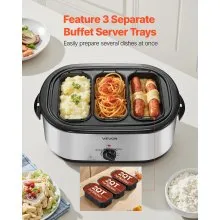 VEVOR Electric Roaster Oven 24QT Electric Roasting Pan with 3 Bin Buffet Server