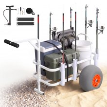 VEVOR Beach Fishing Cart, 300 lbs Load Capacity, Fishing Cart Wagon with Heavy-Duty Aluminum Alloy Frame, 13-Inch All-Terrain PU Balloon Tires, 8 Rod Holders, for Outdoor Activities Camping Picnic