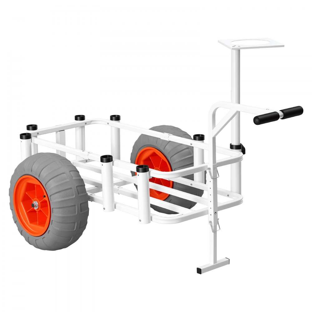 VEVOR Beach Fishing Cart, 159 kg Load Capacity, Fishing Cart Wagon with Heavy-Duty Aluminum Alloy Frame, 420 mm All-Terrain PU Balloon Tires, 8 Rod Holders, for Outdoor Activities Camping Picnic