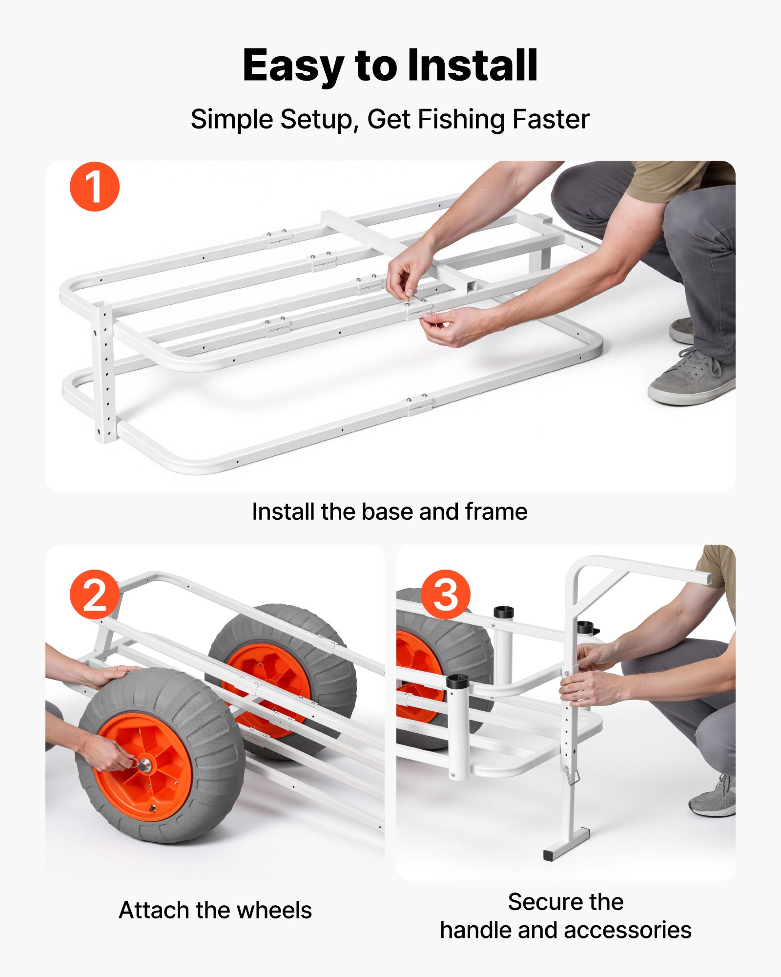 VEVOR Beach Fishing Cart, 159 kg Load Capacity, Fishing Cart Wagon with Heavy-Duty Aluminum Alloy Frame, 420 mm All-Terrain PU Balloon Tires, 8 Rod Holders, for Outdoor Activities Camping Picnic