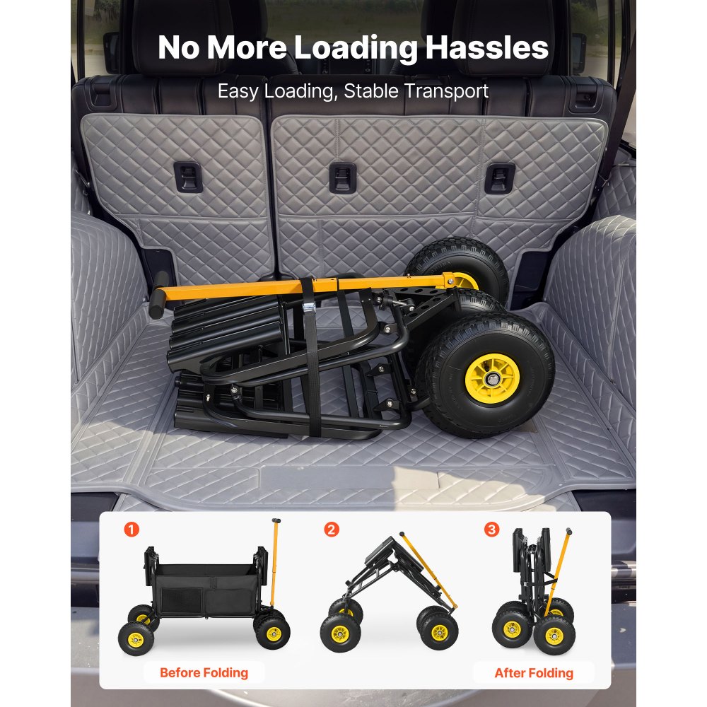 VEVOR Beach Fishing Cart, 300 lbs Load Capacity, Foldable Fishing Cart with Heavy-Duty Carbon Steel Frame, 11-Inch All-Terrain Tires, 8 Rod Holders, Strap, Easy to Clean, for Outdoor Camping Picnic