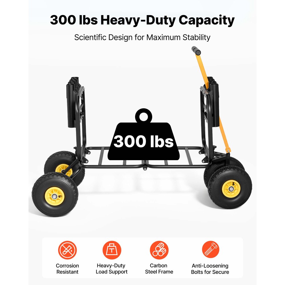 VEVOR Beach Fishing Cart, 300 lbs Load Capacity, Foldable Fishing Cart with Heavy-Duty Carbon Steel Frame, 11-Inch All-Terrain Tires, 8 Rod Holders, Strap, Easy to Clean, for Outdoor Camping Picnic