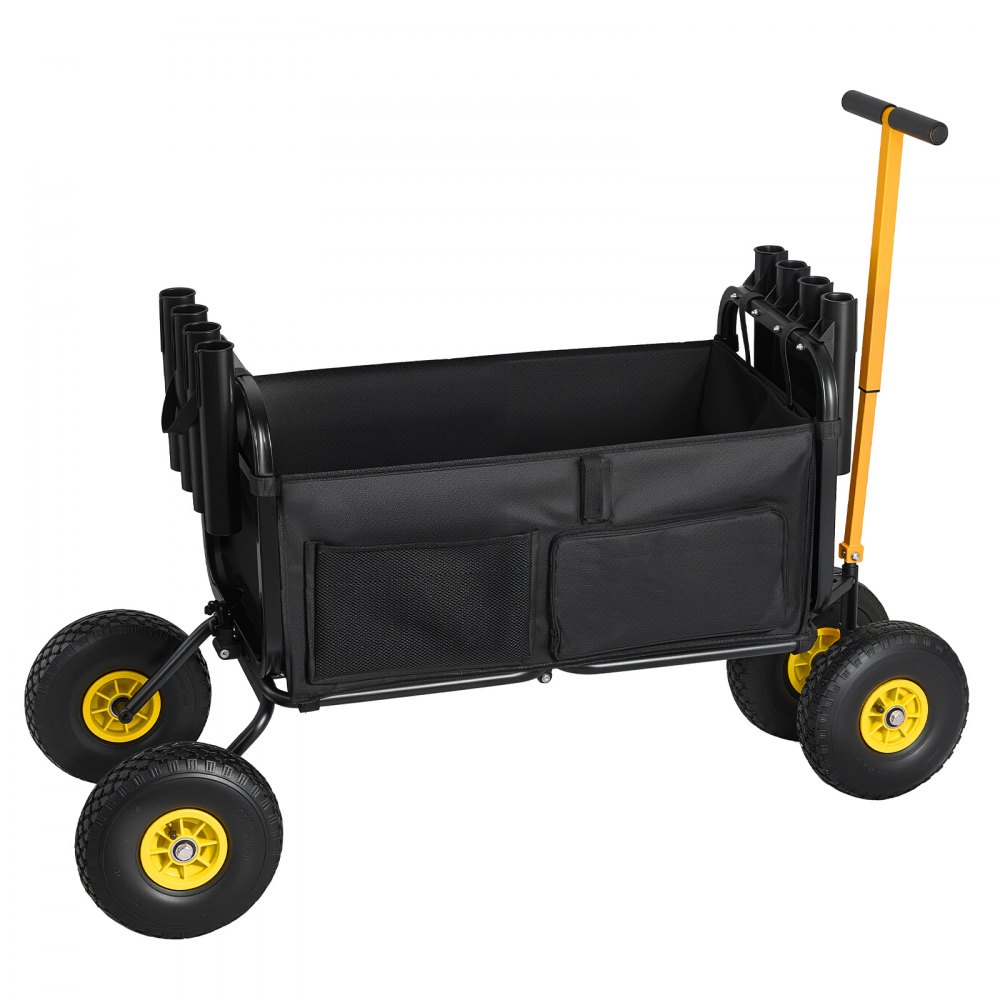 VEVOR Beach Fishing Cart, 300 lbs Load Capacity, Foldable Fishing Cart with Heavy-Duty Carbon Steel Frame, 11-Inch All-Terrain Tires, 8 Rod Holders, Strap, Easy to Clean, for Outdoor Camping Picnic