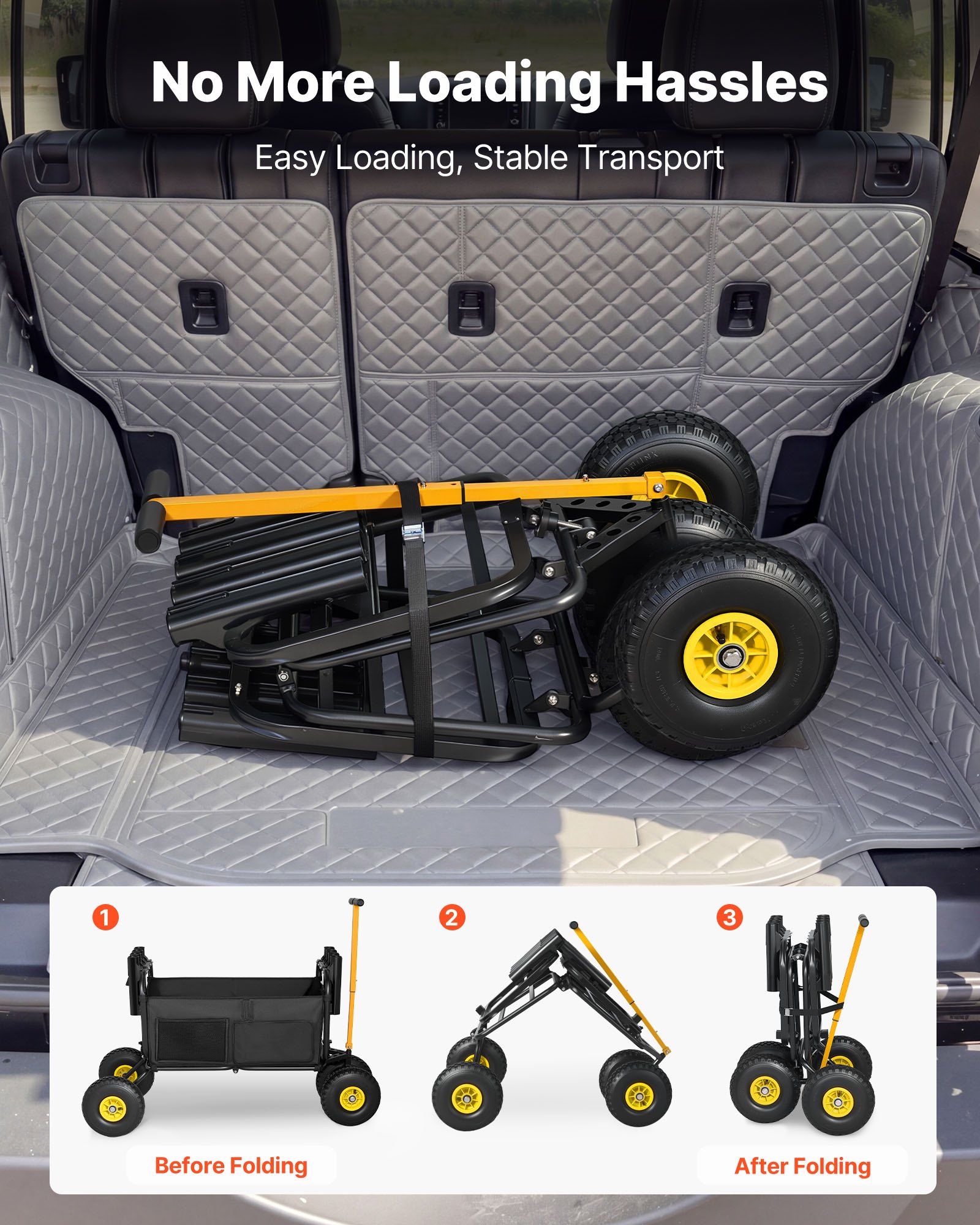 VEVOR Beach Fishing Cart, 300 lbs Load Capacity, Foldable Fishing Cart with Heavy-Duty Carbon Steel Frame, 11-Inch All-Terrain Tires, 8 Rod Holders, Strap, Easy to Clean, for Outdoor Camping Picnic