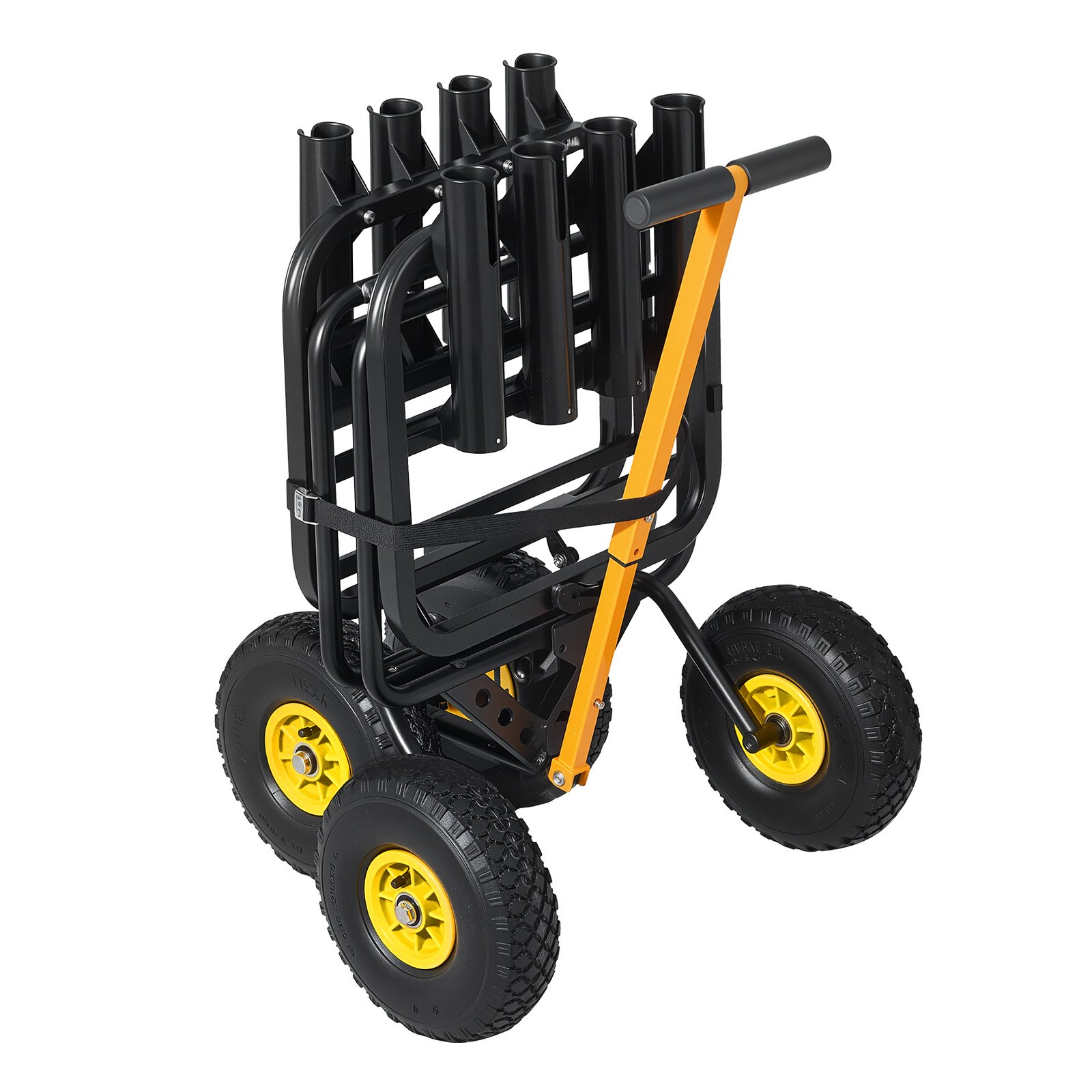 VEVOR Beach Fishing Cart, 300 lbs Load Capacity, Foldable Fishing Cart with Heavy-Duty Carbon Steel Frame, 11-Inch All-Terrain Tires, 8 Rod Holders, Strap, Easy to Clean, for Outdoor Camping Picnic
