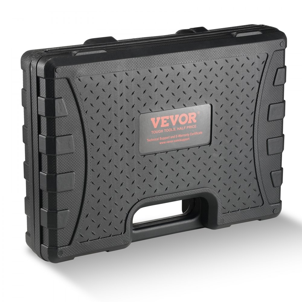 black carrying case for VEVOR hole saw kit with ridged texture and handle.