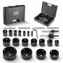 VEVOR hole saw kit with various drill bits, saw attachments, and carrying case.