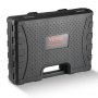 black carrying case for VEVOR hole saw kit with ridged texture and handle.