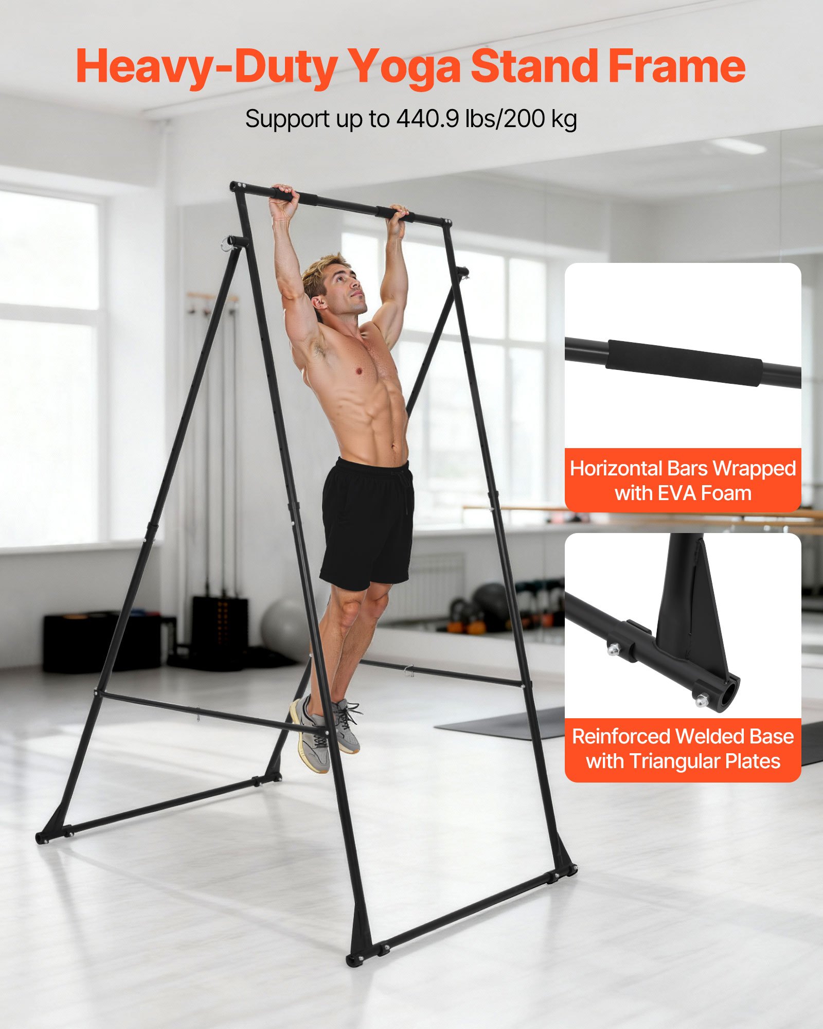 VEVOR Yoga Stand Frame, Max 200 kg Load Swing Stand, Triangular Structure Yoga Aerial Rig, Aerial Silk Stands with EVA Foam, 4-Level Horizontal & 6-Level Vertical Adjustment, Multi-Functional