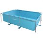 Piscina elevada VEVOR con estructura de acero rectangular de 118 x 78 x 30 pulgadas, ideal para exteriores y patios, fácil de montar y resistente a la corrosión, con capacidad de agua de 1046 galones, color azul.