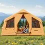 VEVOR Inflatable Tents for Camping, 8-12 Person Easy Setup Blow up Tent with Hand Pump, 4 Season Luxury Glamping Tent with 2 Skylights, Canopy, Stove Jack, 2 Doors & Mesh Windows (Include Storage Bag)