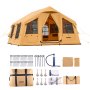VEVOR Inflatable Tents for Camping, 8-12 Person Easy Setup Blow up Tent with Hand Pump, 4 Season Luxury Glamping Tent with 2 Skylights, Canopy, Stove Jack, 2 Doors & Mesh Windows (Include Storage Bag)