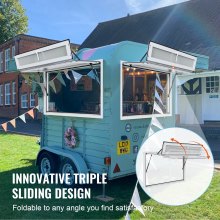 VEVOR Concession Window 60"x36", Aluminum Alloy Food Truck Service Window with Triple Sliding Windows & Awning Door & Drag Hook, Up to 85 Degrees Serving Window for Food Trucks Concession Trailers