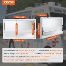 VEVOR Concession Window 60"x36", Aluminum Alloy Food Truck Service Window with Triple Sliding Windows & Awning Door & Drag Hook, Up to 85 Degrees Serving Window for Food Trucks Concession Trailers